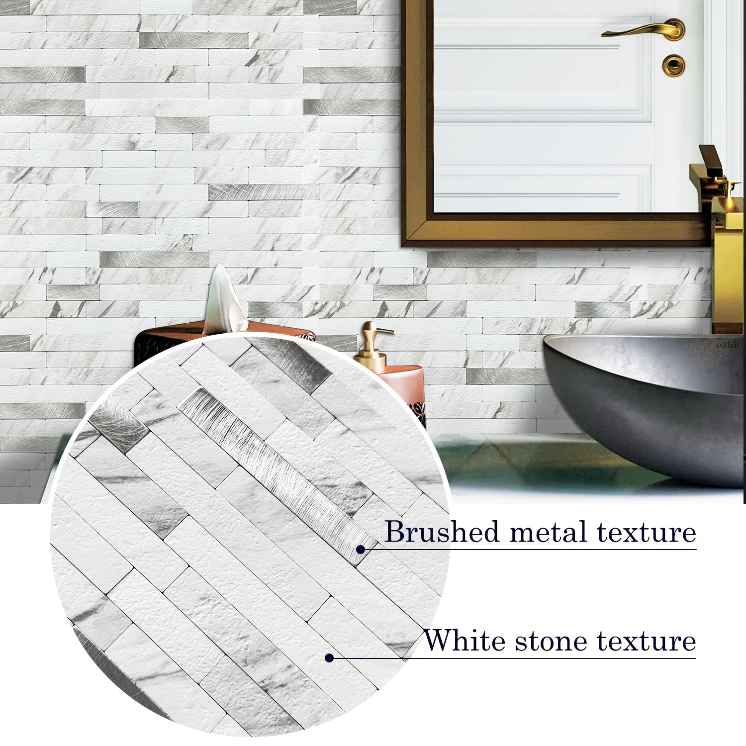 Baldosas de vinilo autoadhesivas de espiga de mármol, paneles de pared de  vinilo gris, baldosas de vinilo de lujo blanco, baldosas de vinilo de  mosaico para baño -  México