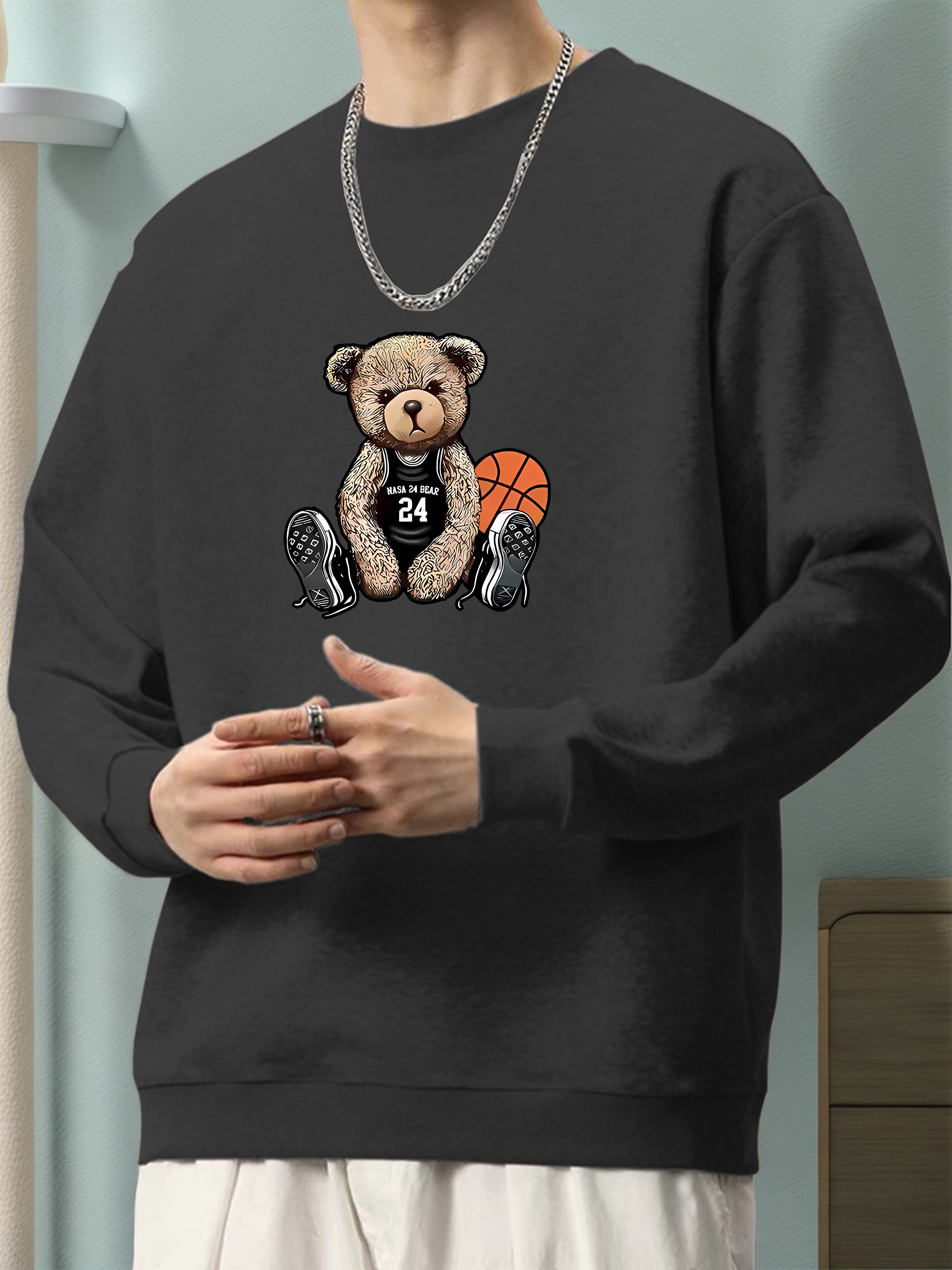 Basketball And Letter Pattern Men's Trendy Graphic Sweatshirt For