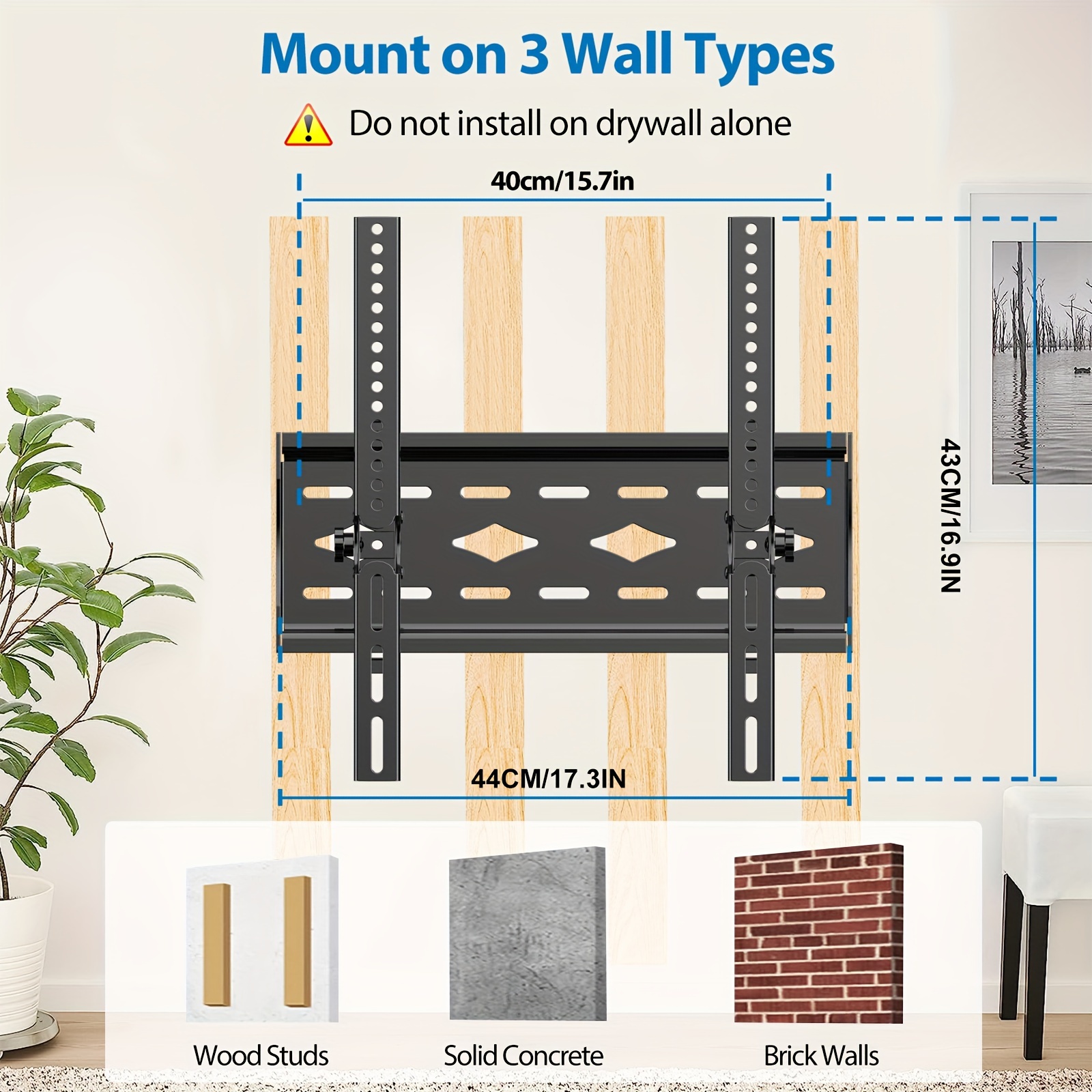 Mount-It! Soporte de pared inclinable para TV hasta VESA 400 x 400 |  Soporte de montaje inclinable de perfil bajo compatible con televisores de