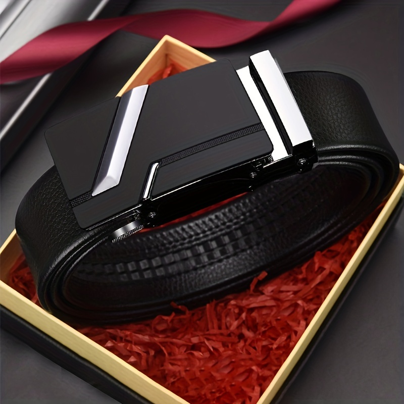 

1pc 120cm/47inch Men's Pu Leather Automatic Buckle Belt Business Belt, No Gift Box