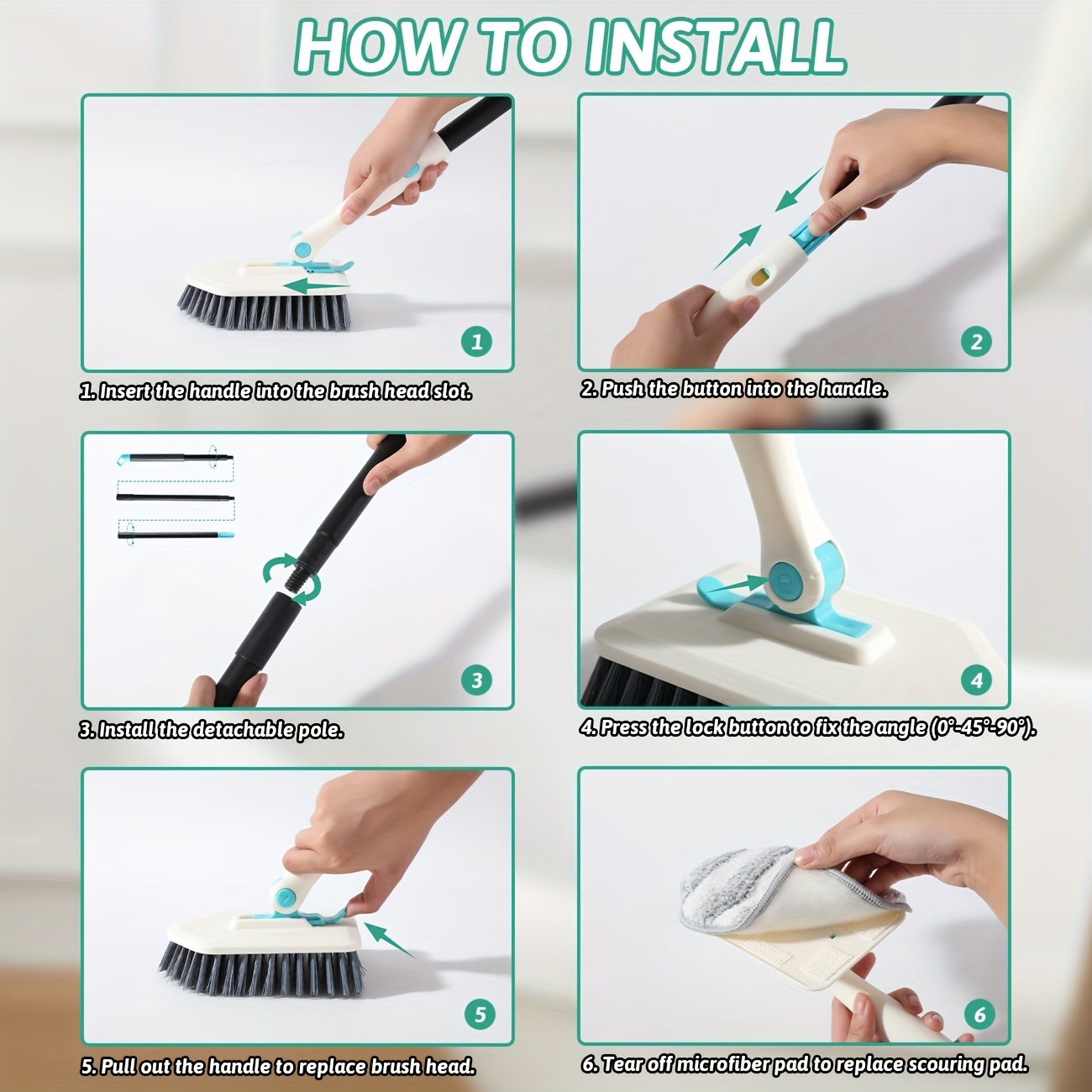3 In 1 Shower Cleaning Brush Long Handle Bathroom Scrubbing Tile Adjustable