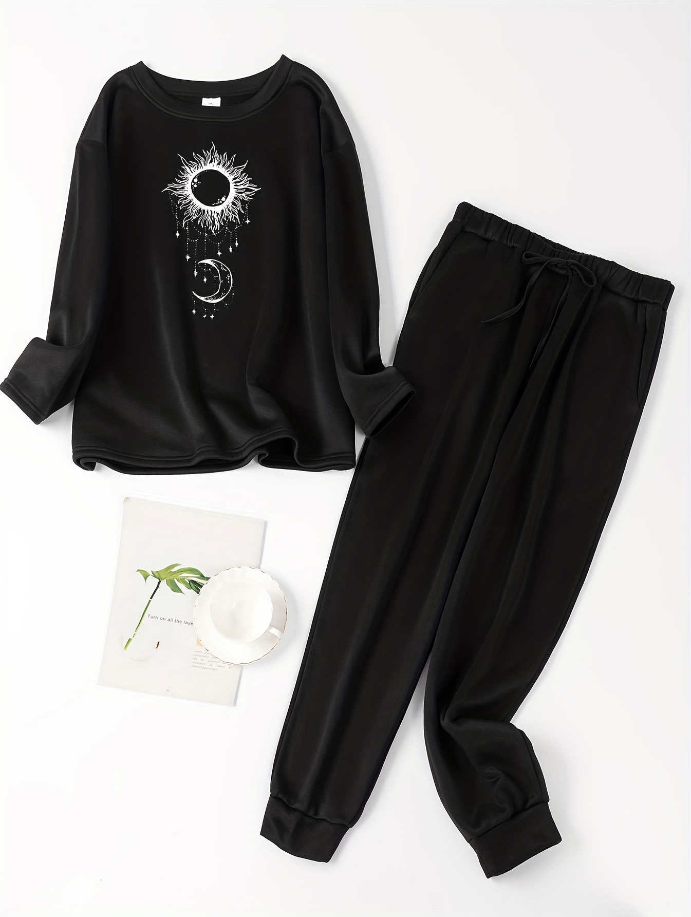 Women's Plus Moon & Solar System Print Lounge Set