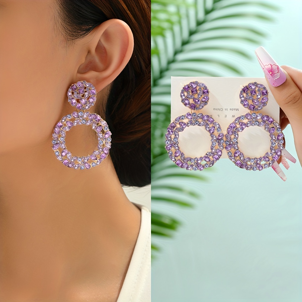Exaggerated Rhinestone Round Dangle Earrings