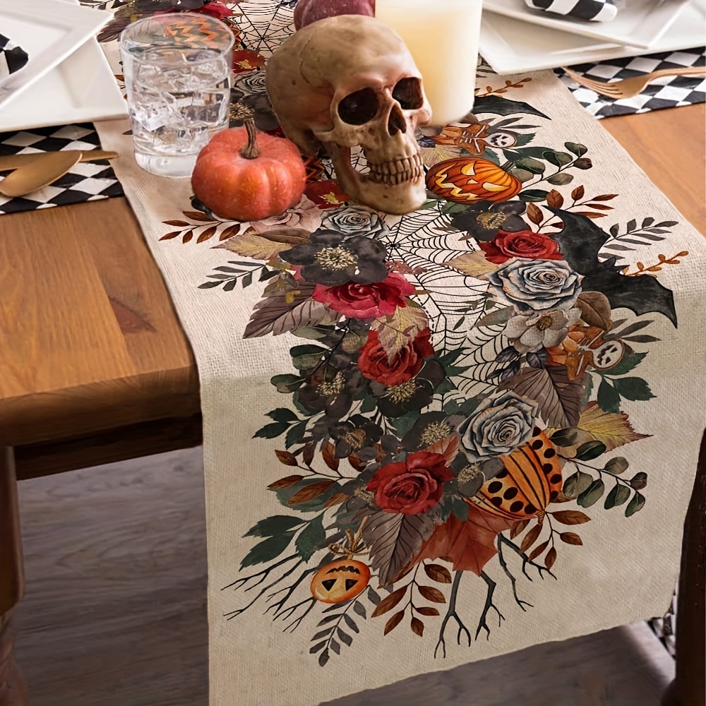 Halloween Pumpkin Table Runner 33x182cm Spider Web Holiday Decor