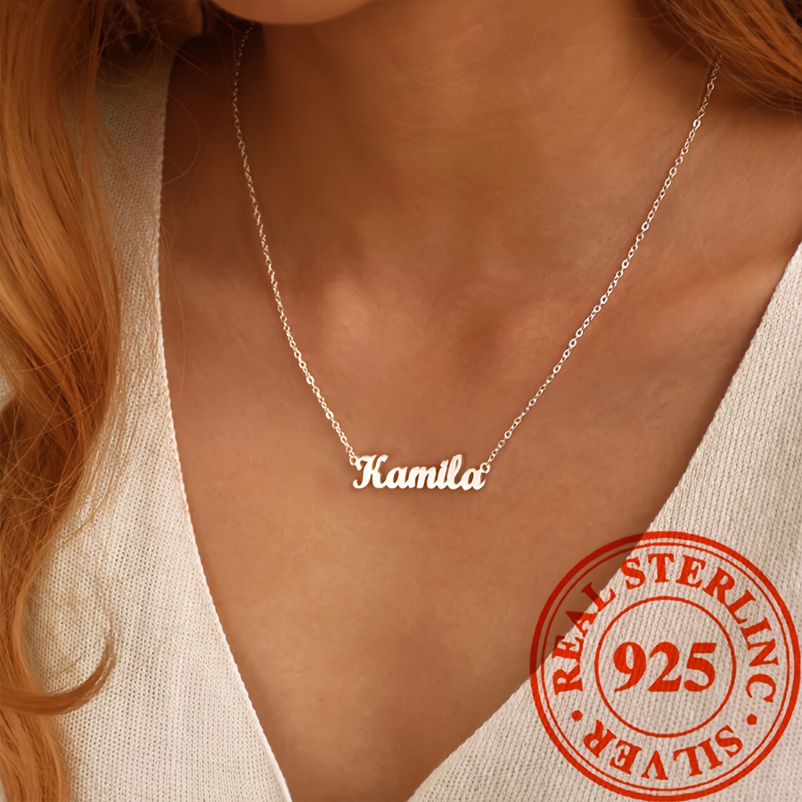 

Customized 925 Sterling Silver Necklace, Simple Style Customized Name Necklace Jewelry For Women Couple Birthday Gift (customied Only English Language)