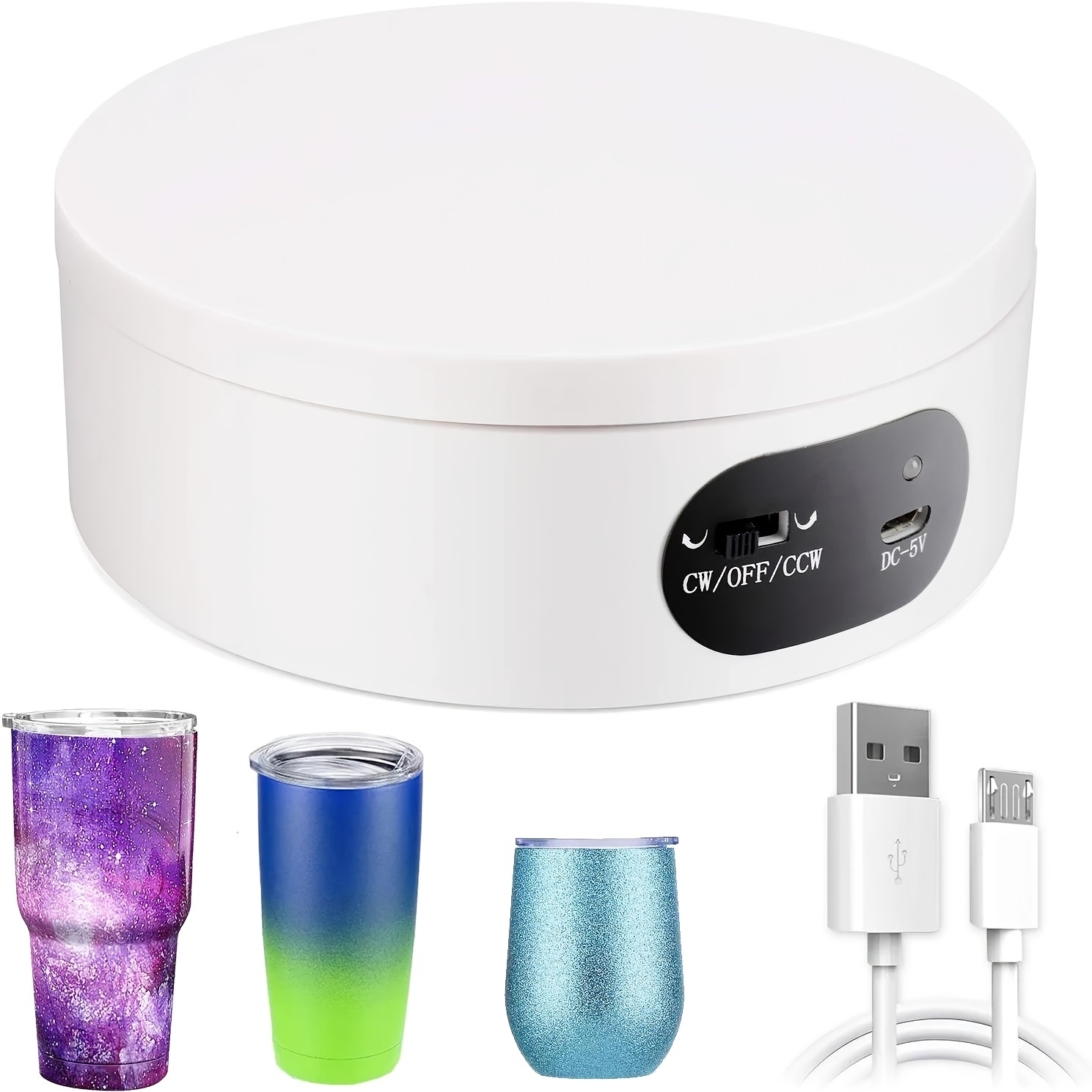 Riomh Cup Display Turner Stand, Rotating Base for Glitter Tumblers, Automatic Mute Rotating Turntable with 5 Colors Backgrounds for Epoxy Cup Display