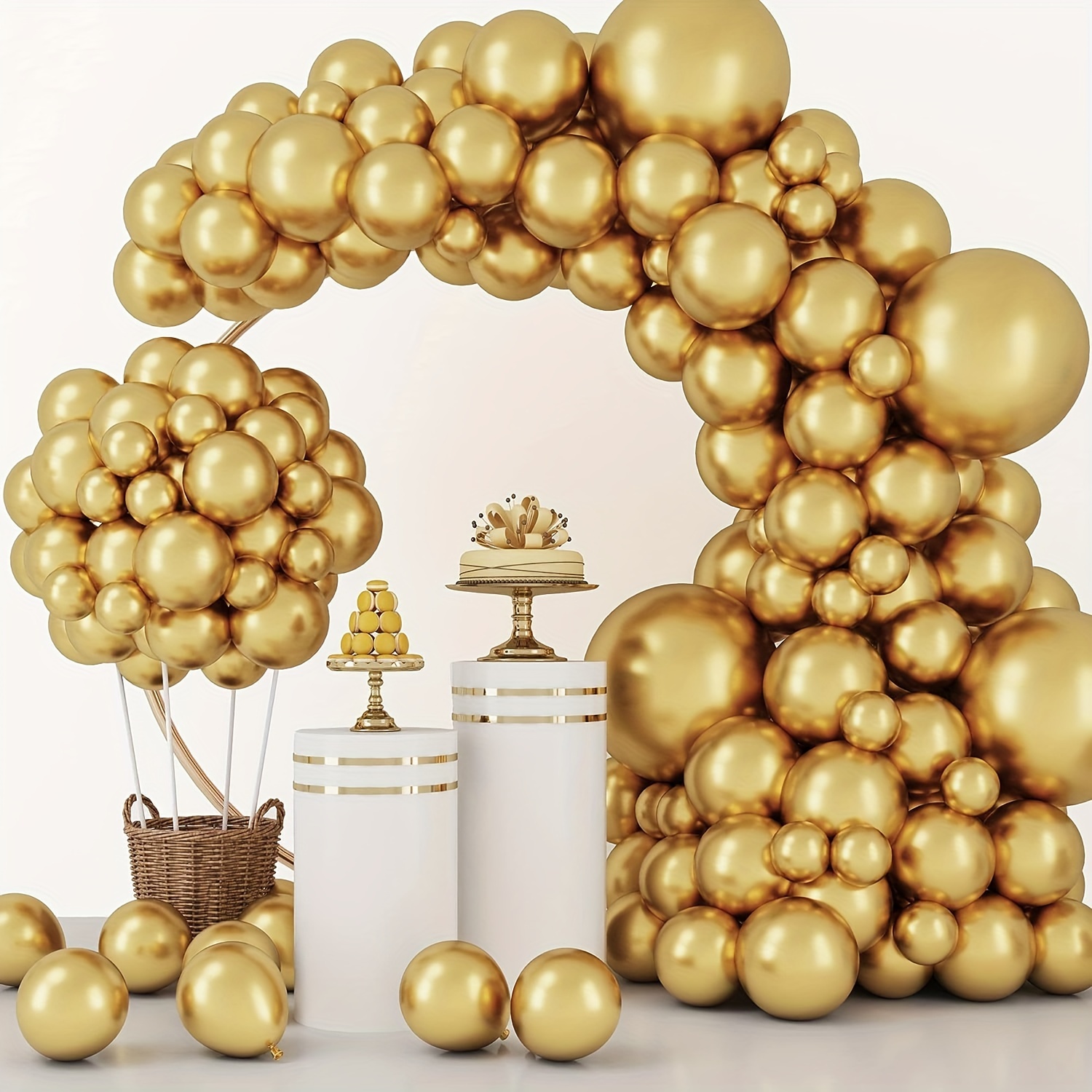 Yellow White Balloons Garland Arch Kit with Metal Champagne Gold