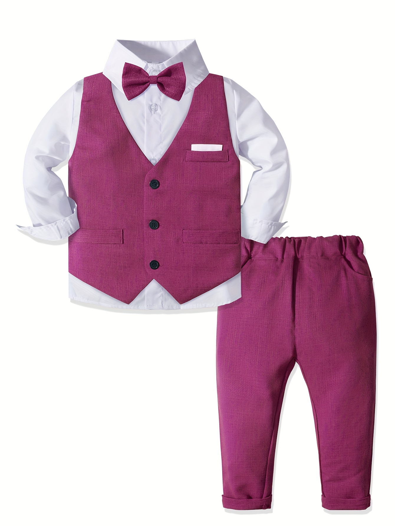 Boys Formal Gentleman Outfits Tie Suit Jacket Pants vest - Temu