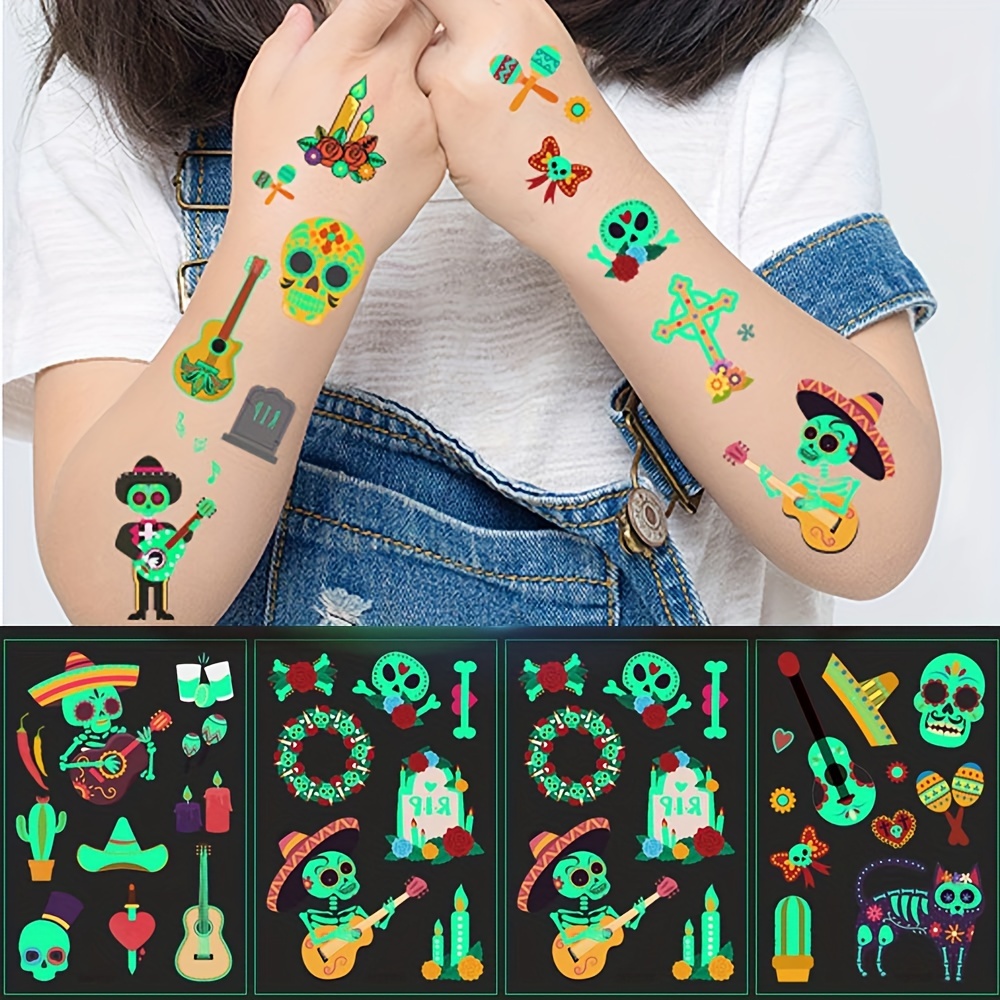 Tatouage Temporaire Enfant, 10 feuilles Tatouage Brille Dans le Noir  Ephemere Enfant de Dinosaure, Tatouages Ephémères Étanche pour Fille  Garçons