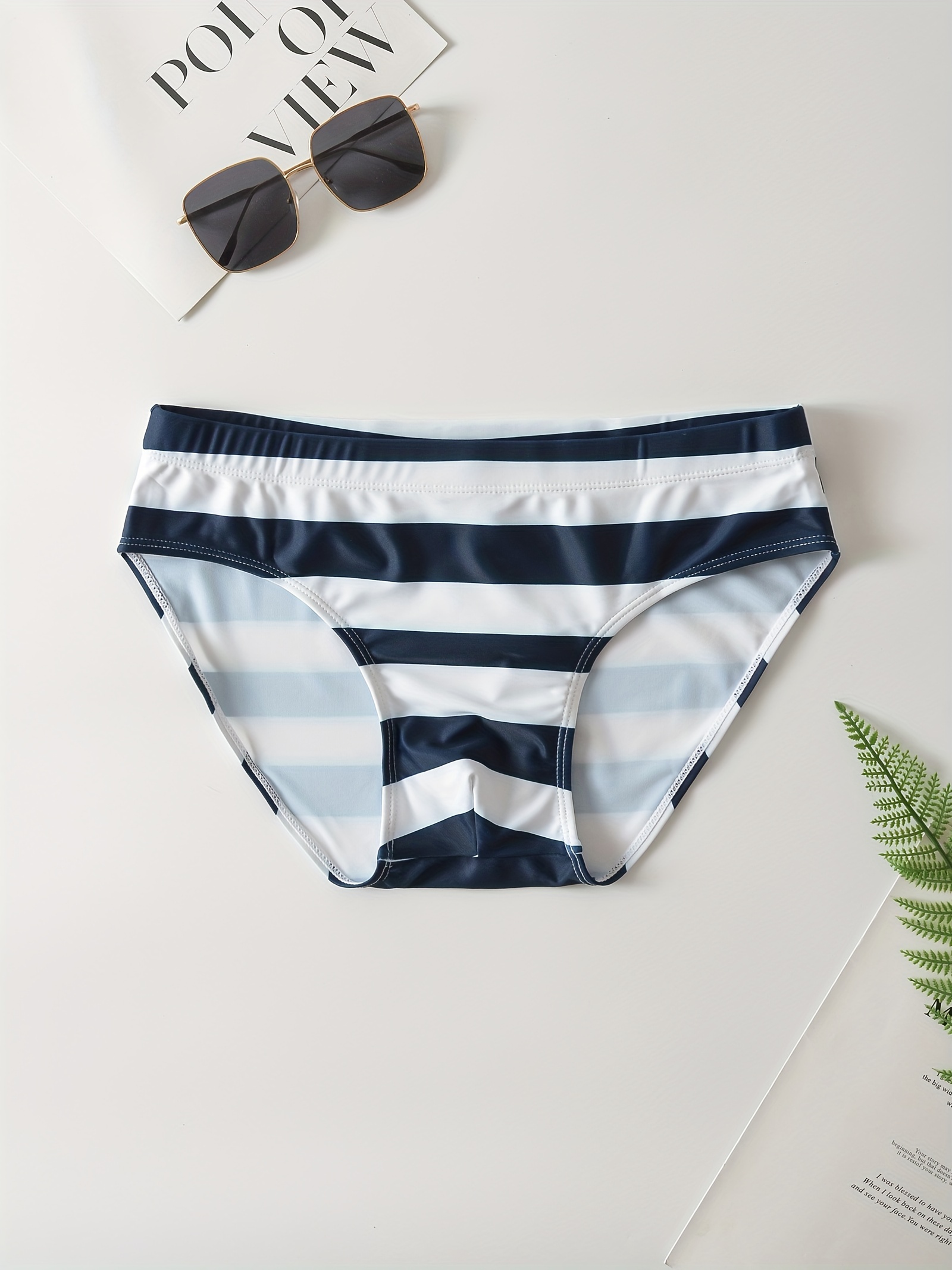 Men's Stripe Drawstring Swim Briefs Quick Dry Beach Pool Swim Shorts