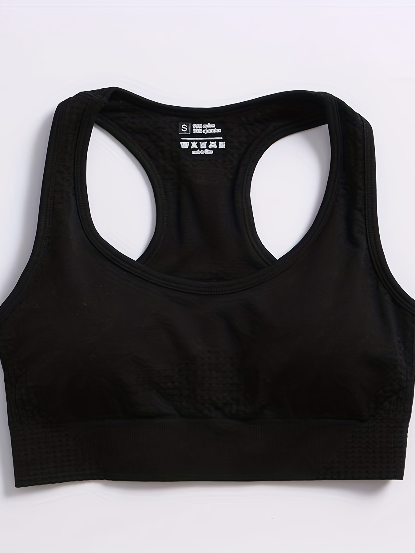 solid u neck sleeveless running yoga sports bra racer back high stretch fitness sports crop top with removable chest pad womens activewear black 0