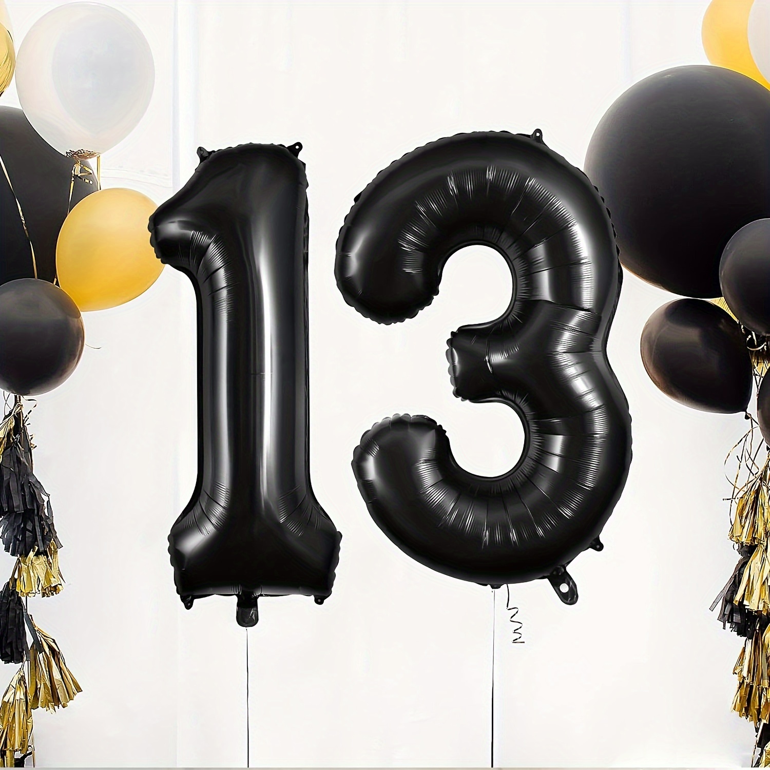 Black Gold Silver Theme Birthday Balloons 40inch Black Numbers