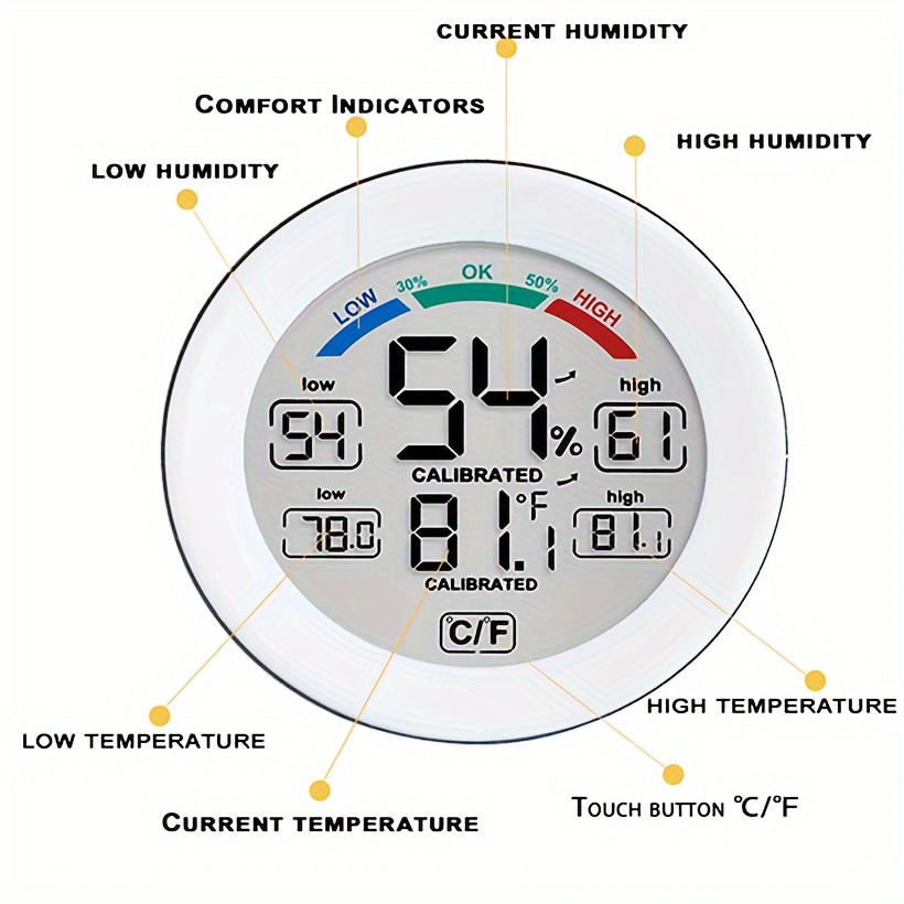Room Thermometer Indoor Outdoor Thermometer Home Thermometer With Touch  Switch Lcd Display For Humidity Detector, Baby, Nursery Thermometer  (circular - With Touch Switch) - Temu