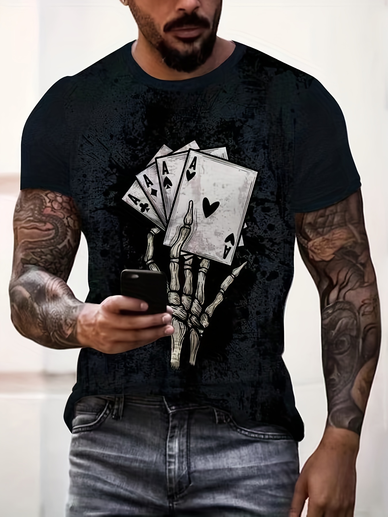Men's Fashion Poker Skull Print Short Sleeve T shirt Summer - Temu