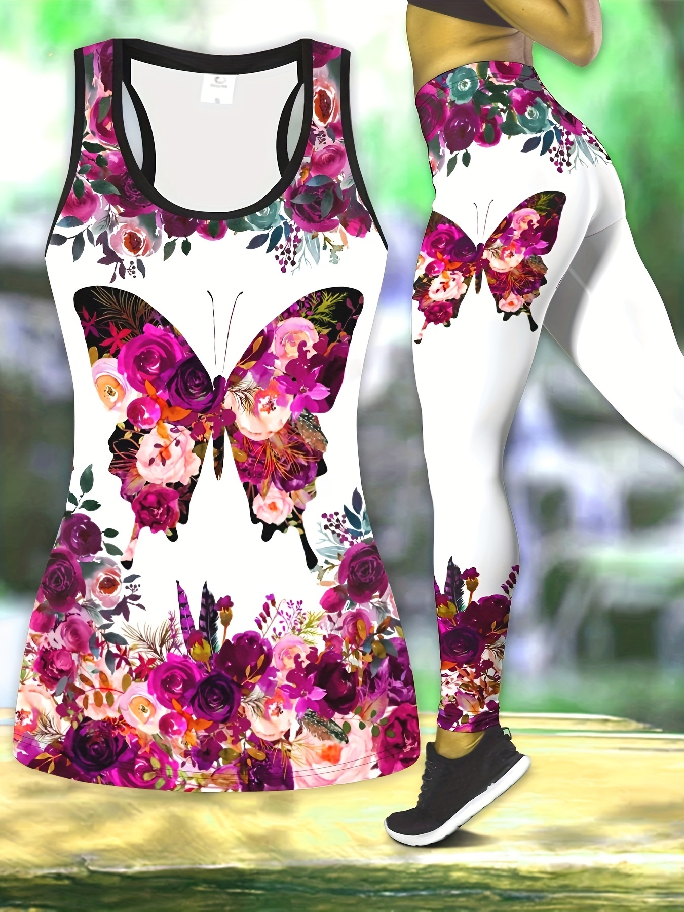 Women's Summer Fashion Butterfly Colorful Print Summer Vest For Women Yoga  Tank Tops Leggings Suit - Leggings - AliExpress