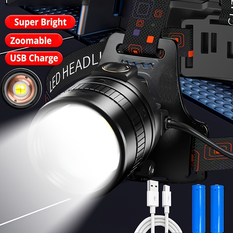 Lampe frontale LED rechargeable USB, lampe frontale LED puissante