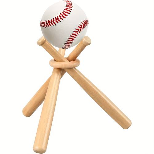 1pc wooden baseball stand display stand with mini baseball stick and wooden circle wooden baseball stick baseball stand wooden baseball seat for baseball players fans