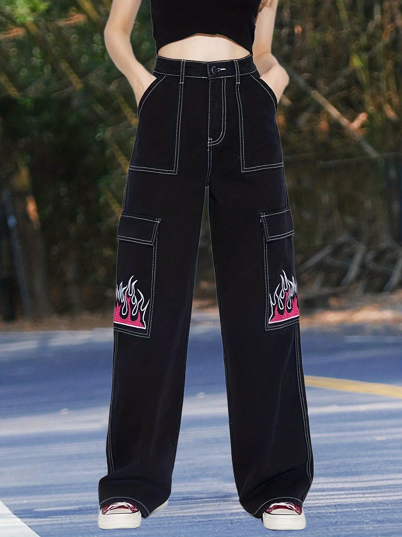 Multicolores Harajuku Joggers Mujer Pantalones De Pierna Ancha