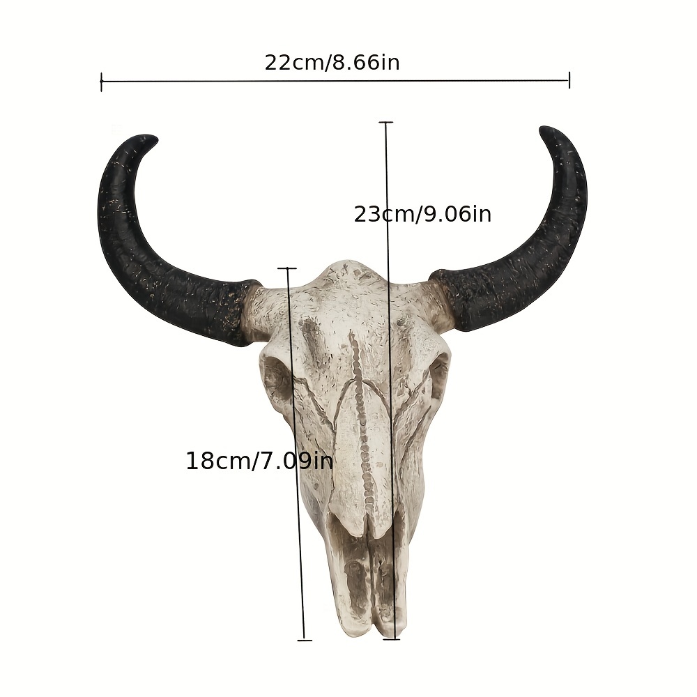 1pc, Resin Simulation 3D Ancient Animal Bones-Nordic Style Props Long Horn  Cow Skull Head Sculpture Ornament Wall Hanging Artwork For Home Decor