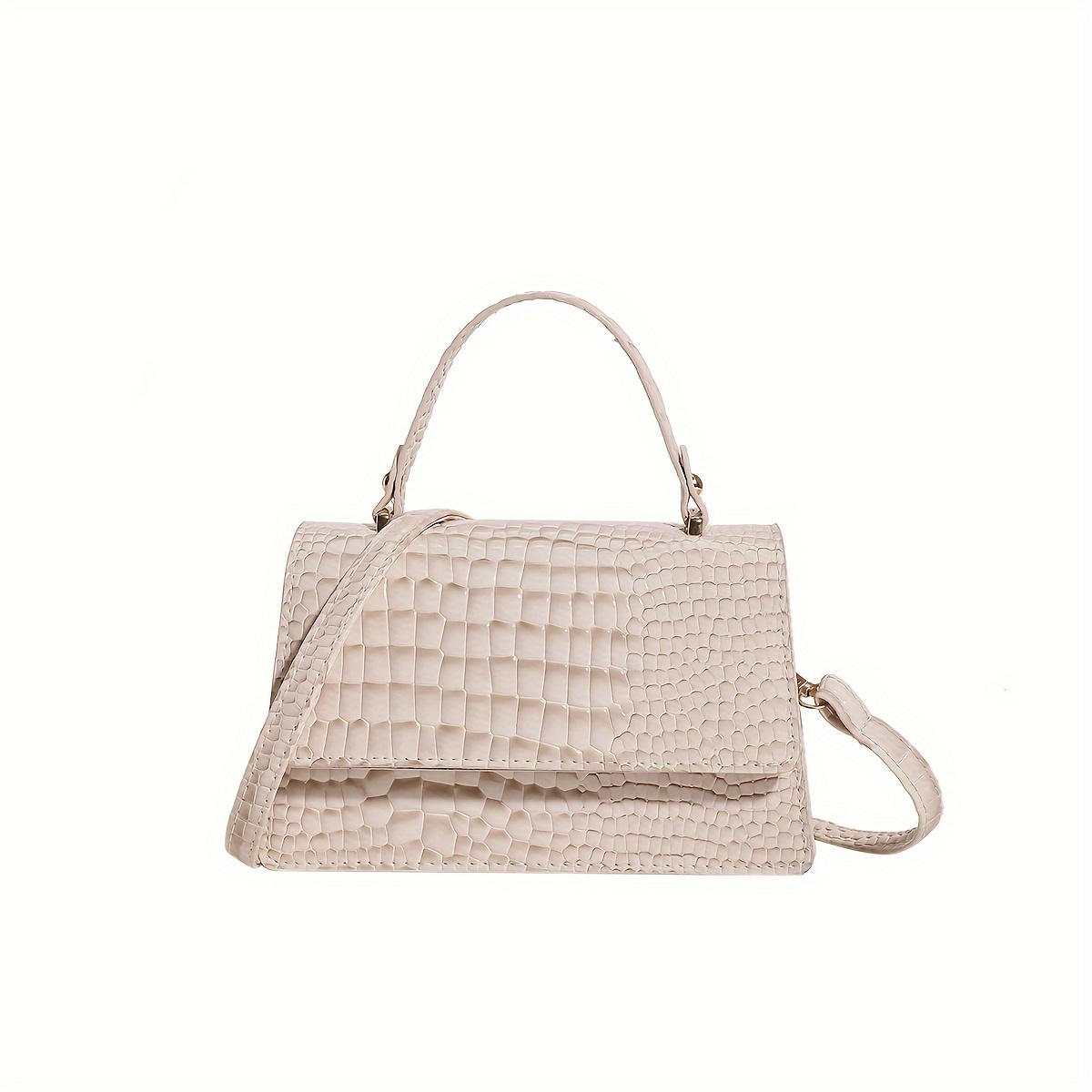 Elegant Crocodile Pattern Satchel Bag, Classic Pu Leather Top Handle Bag,  Women's Solid Color Shoulder Bag - Temu
