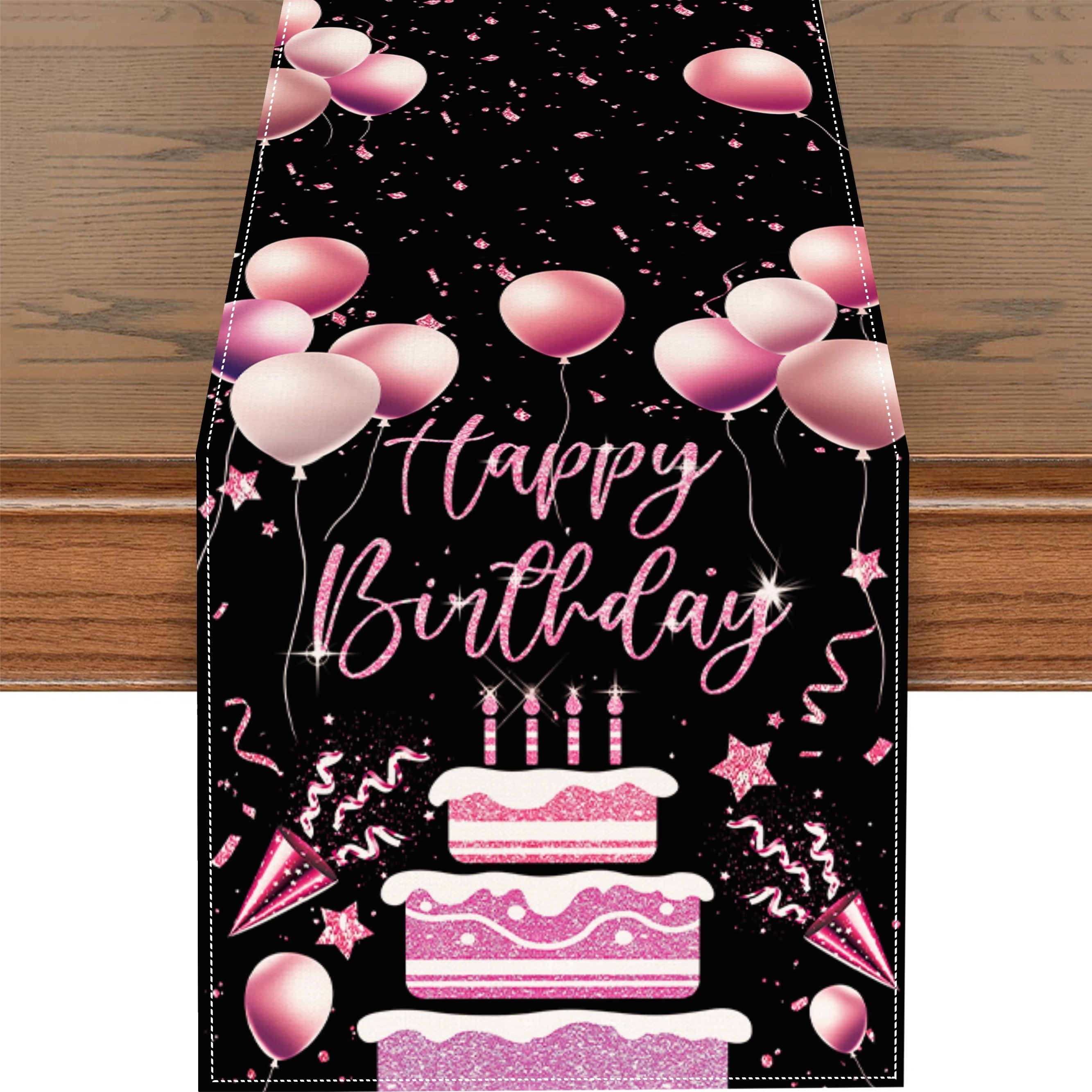 Image of 1pc, Linen Table Runner, Candle Cake Letter Printed Table Cover, Kitchen Dining Table Decoration, For Indoor Outdoor Home Birthday Party Scene Decor, Birthday Decor, Room Decor, Gift