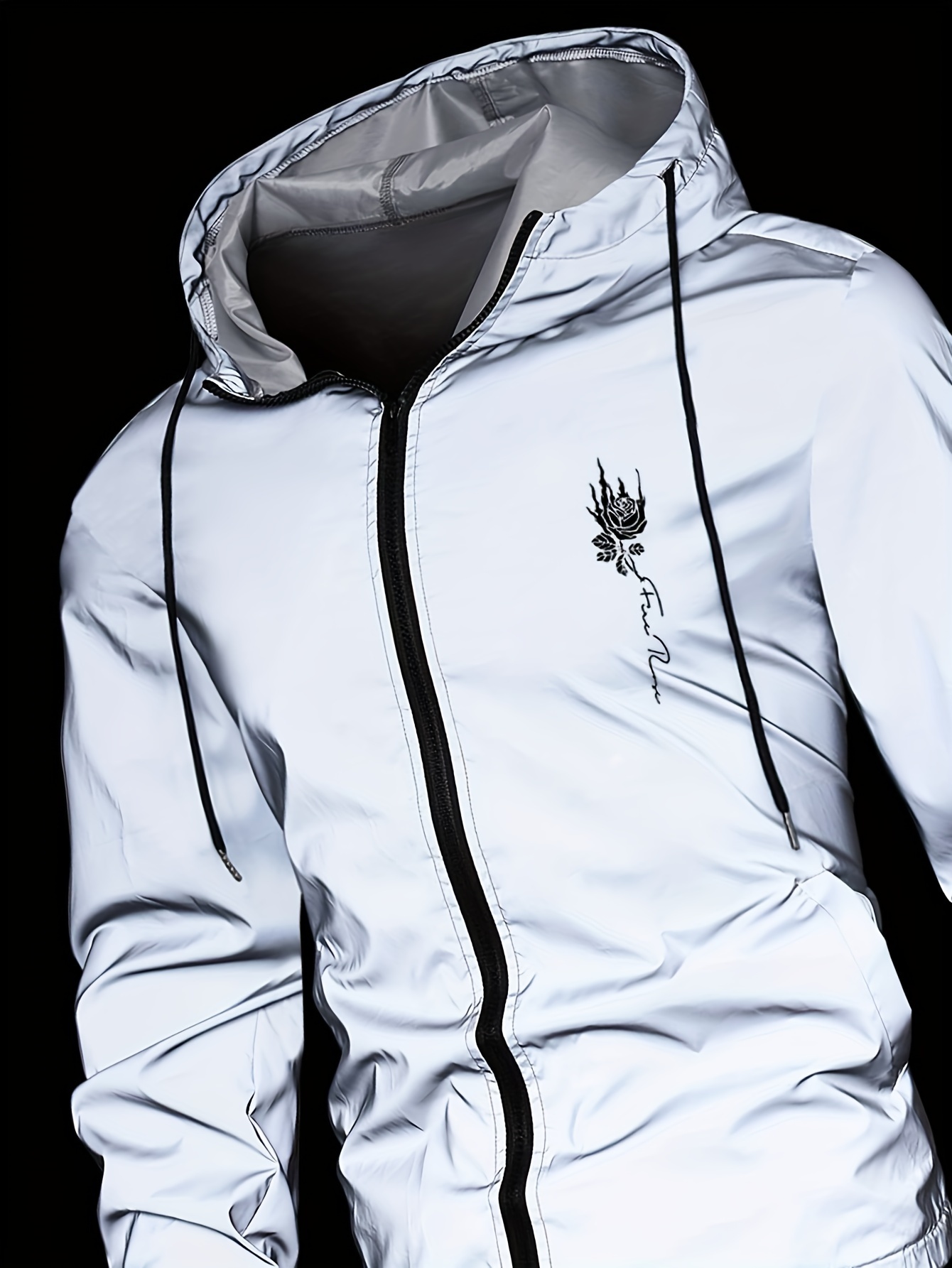 Men's Casual Letter Print Zip Up Hooded Jacket For Running Fitness