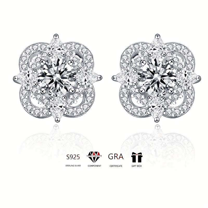 925 Silver Needle Clover Vintage Rhinestone Premium Stud Earrings