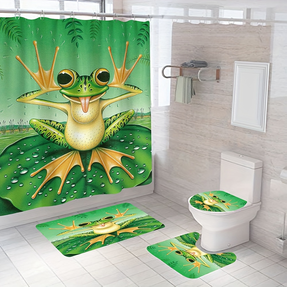 jejeloiu Frog Shower Curtain 72x84 Kids Cartoon Pond Bathroom