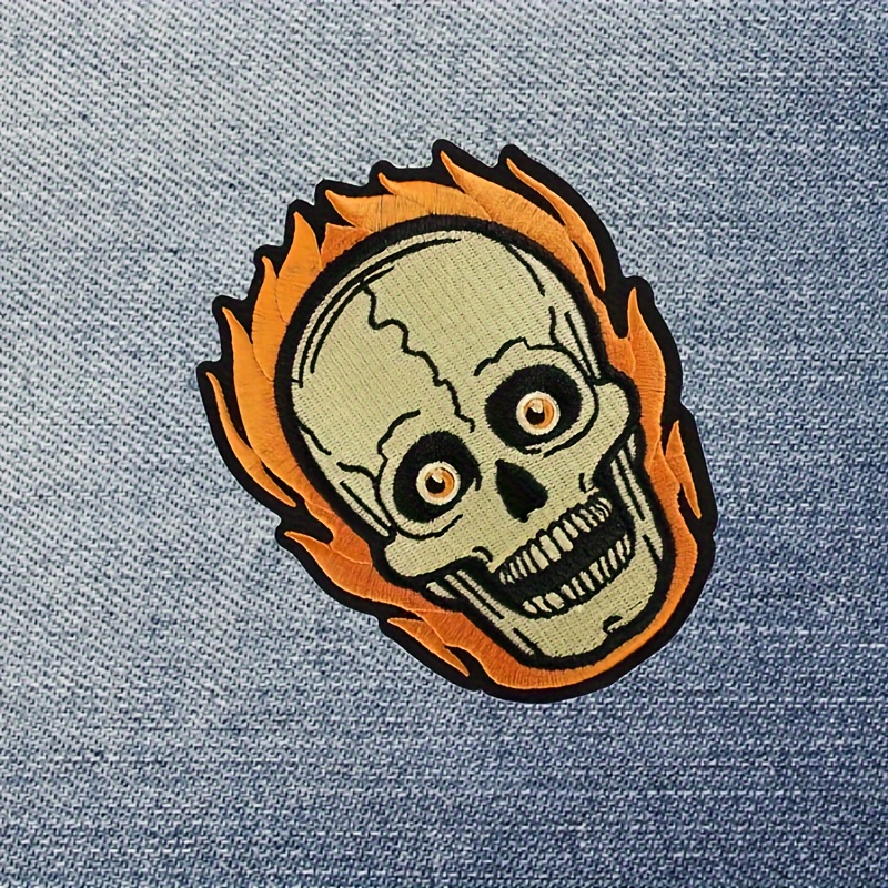 Flame Skull Patch Clothing Punk Embroidered Patches For Clothes