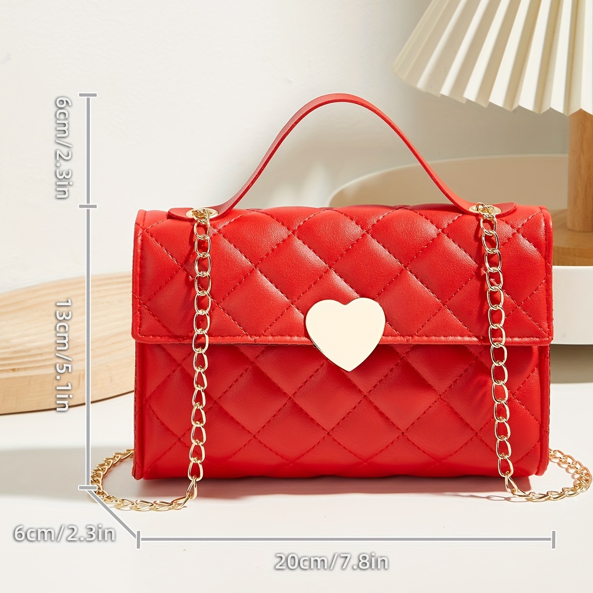 Quilted Heart Chain Crossbody Bag - Red