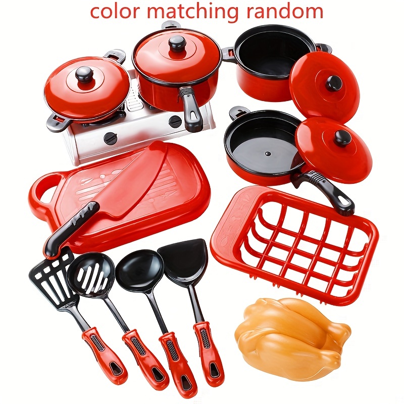  N /C 13 Pieces Mini Breakfast Stove Top Kitchen Appliances  Playset,Cooking Pots Pans Food Dishes Pretend Play House Toys for Toddlers  and Kids (Red, One Size) : Toys & Games