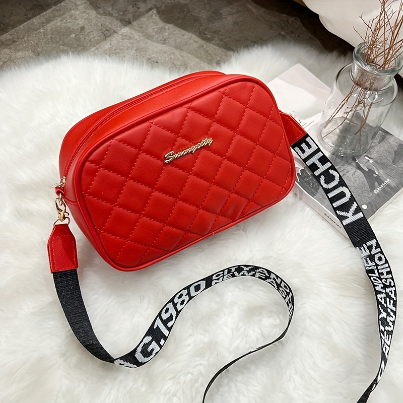 Quilted Solid Shoulder Bag Zipper PU Leather Crossbody Bag