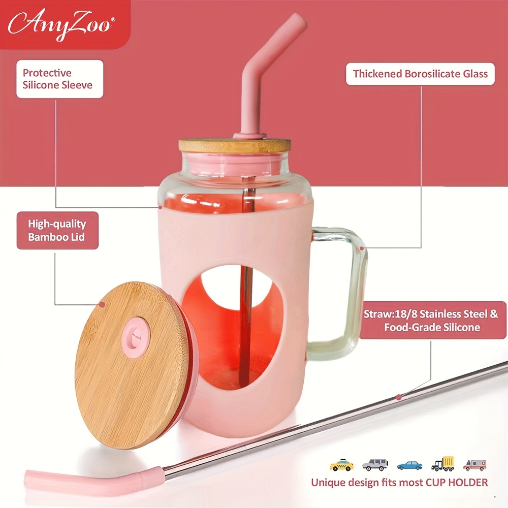 Glass Cup With Silicone Sleeve Water Cup With Non slip Heat - Temu
