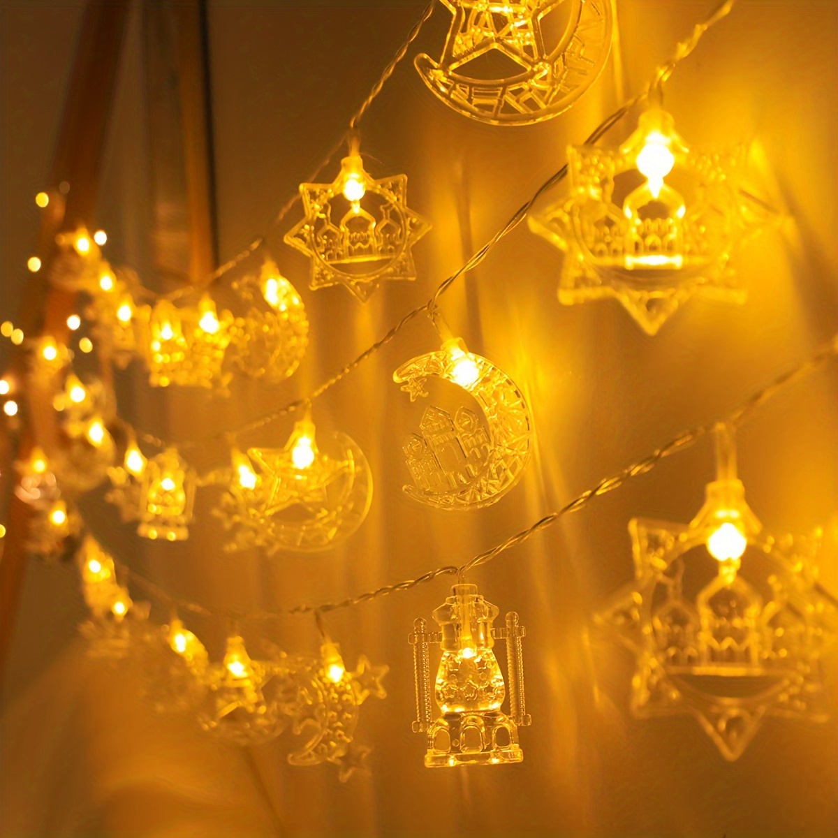 20 LED Eid Mubarak String Lights Ramadan LED Lights Battery Powered Mubarak  Moon Lantern Lights Decoration Mubarak Home Lamp Decorations (Lantern)