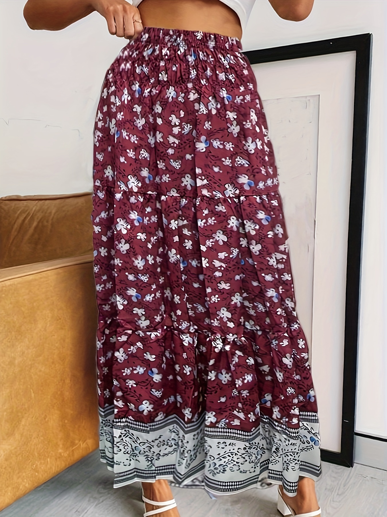 Floral Skirt Shein Skirts Uk Women'S Floral Print Boho Maxi Skirt - Main Image