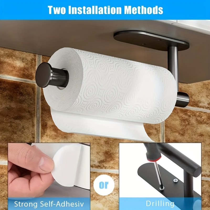 Paper Towel Holder Under Cabinet, Strong Self Adhesive Paper Towel Bar,  No-drilling Paper Towels Bulk, Easy-installation Stainless Steel Paper  Towel Rack For Kitchen, Kitchen Accessories (matte Black) - Temu United  Arab Emirates