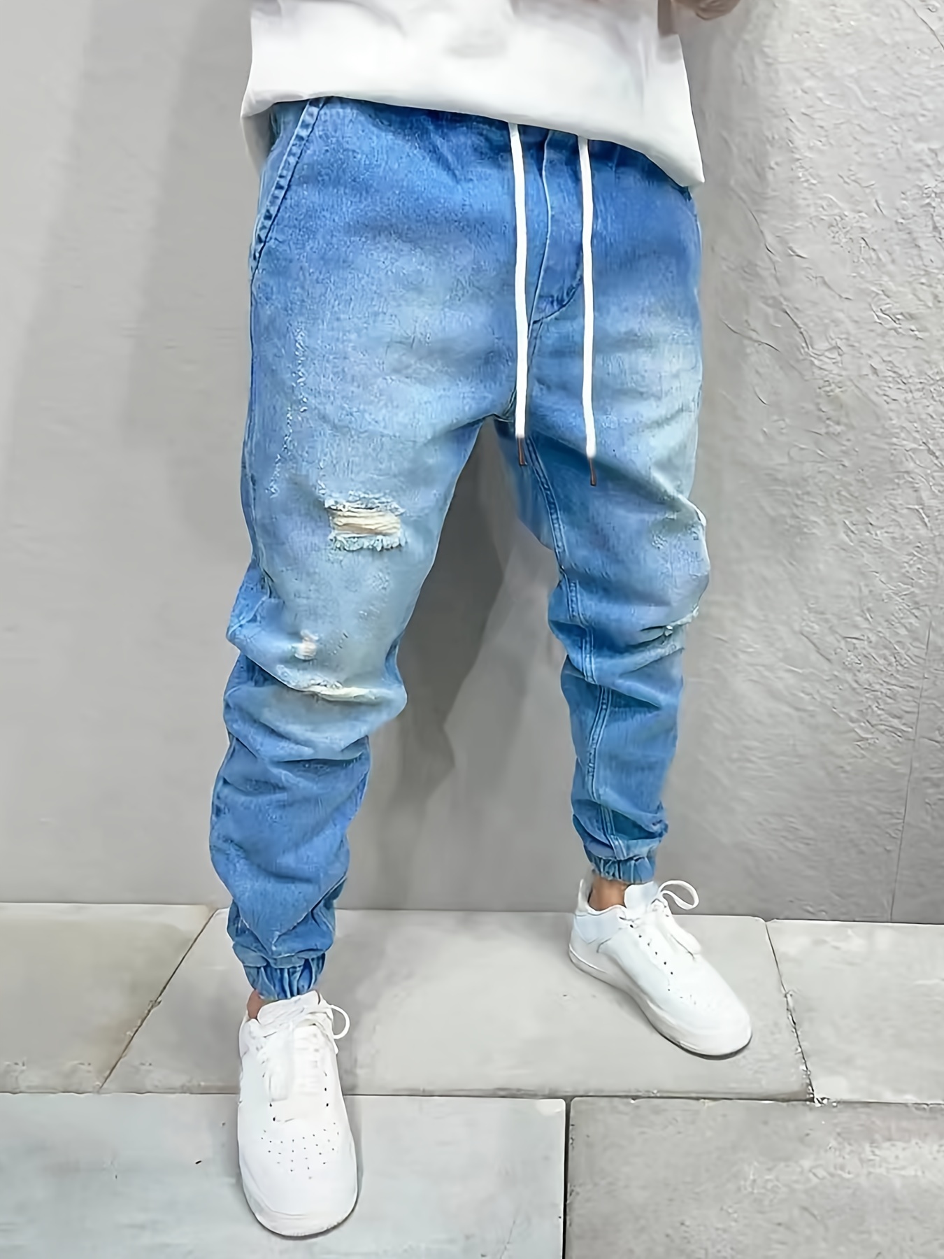 Men's Casual Loose Cotton Jogger Jeans - Temu Mexico