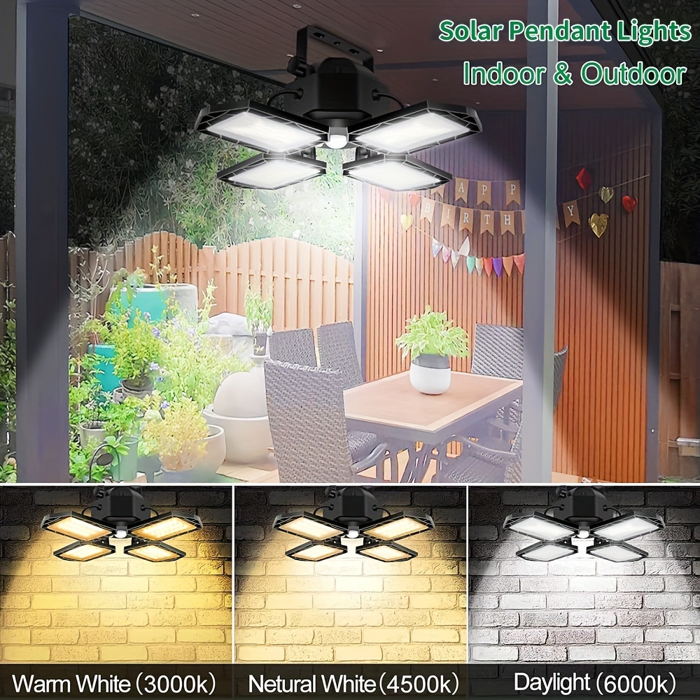 Lampe Solaire Exterieur et Intérieur, Lustre solaire à intensité variable  avec 2 Lampes, 3 luminosité, étanche, Suspension télécommandée pour jardin