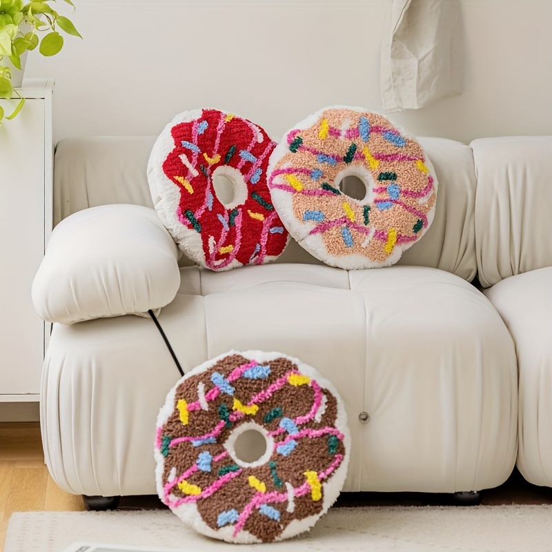 3D Donut Pillow Cosy Seat Back Stuffed Cushion Doughnut Throw Pillow Plush Toy for Living Room Bedroom Home Decor 40cm (rainbow