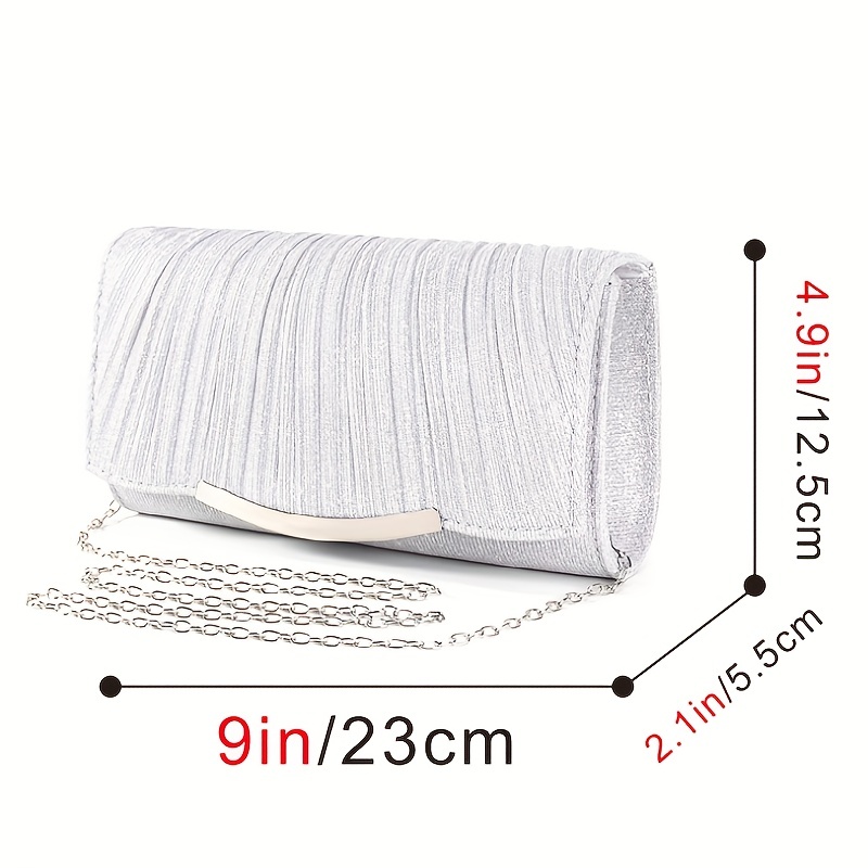 Ruched Evening Bag Metal Decor Flap Clutch Purse Glitter Handbag