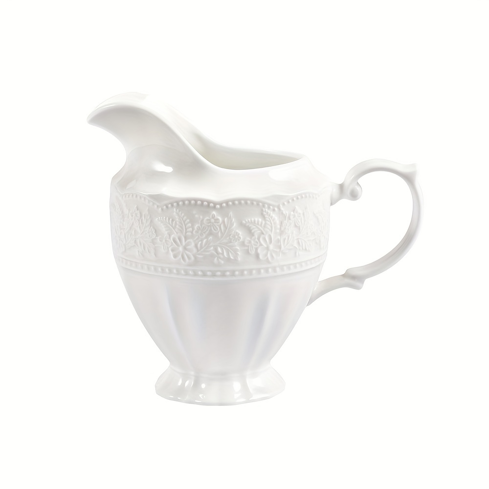 Jarra de crema con asa, recipiente de crema de leche de cerámica para  leche, café, salsa, apto para microondas, color blanco (12 onzas, juego1)