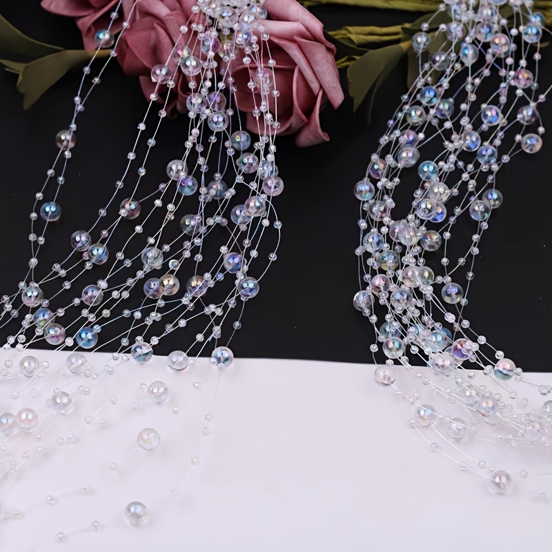 60m in 1 Roll Fishing Line Pearl Strands Artificial Pearls Beads Line Flowers Wrapping Chain Garland String Wedding Bouquet Party Decorations DIY