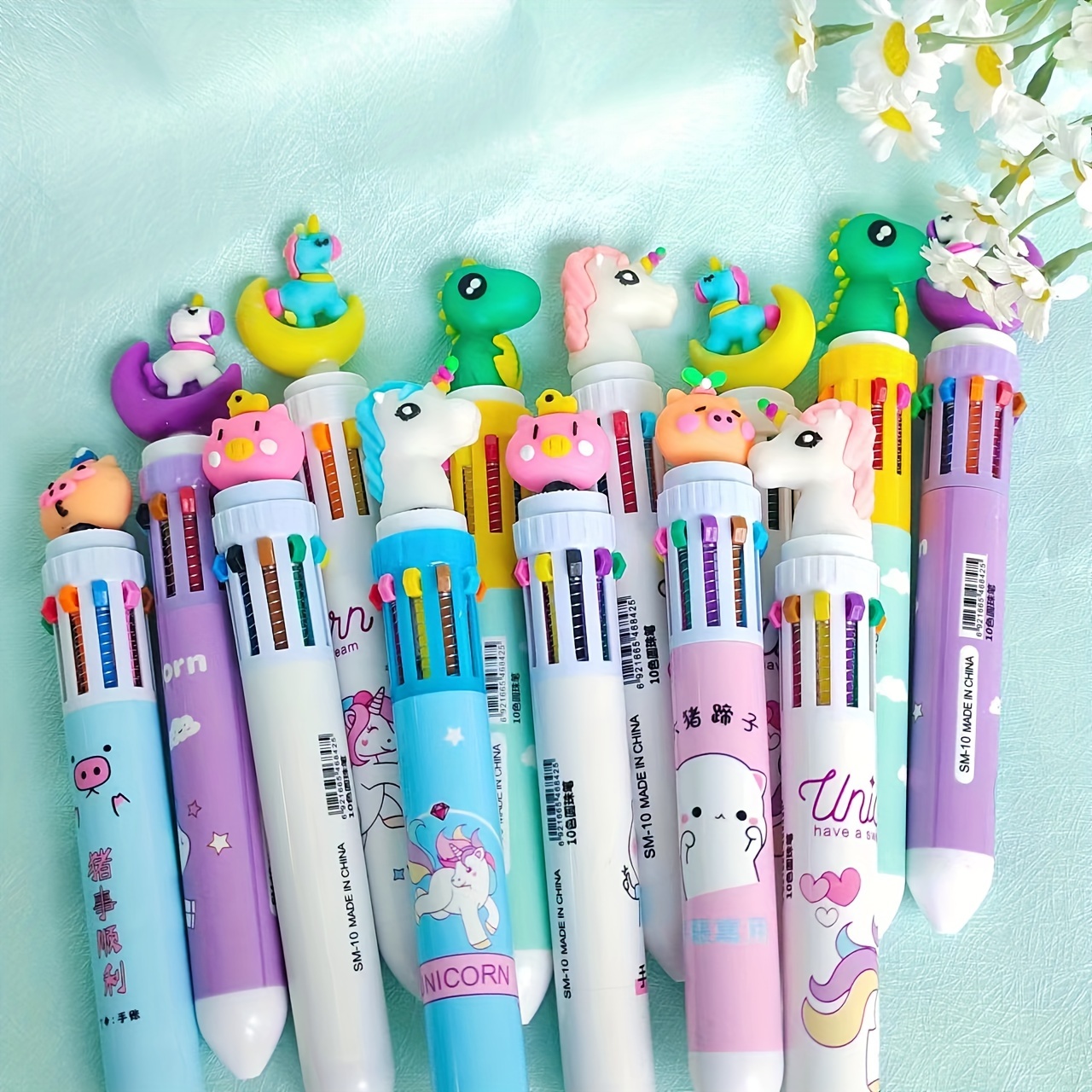 Kawaii Cute Animal 10/8 Color Ball Pen Retractable Ballpoint Pen  Multicolored Pens Colorful Refill Student