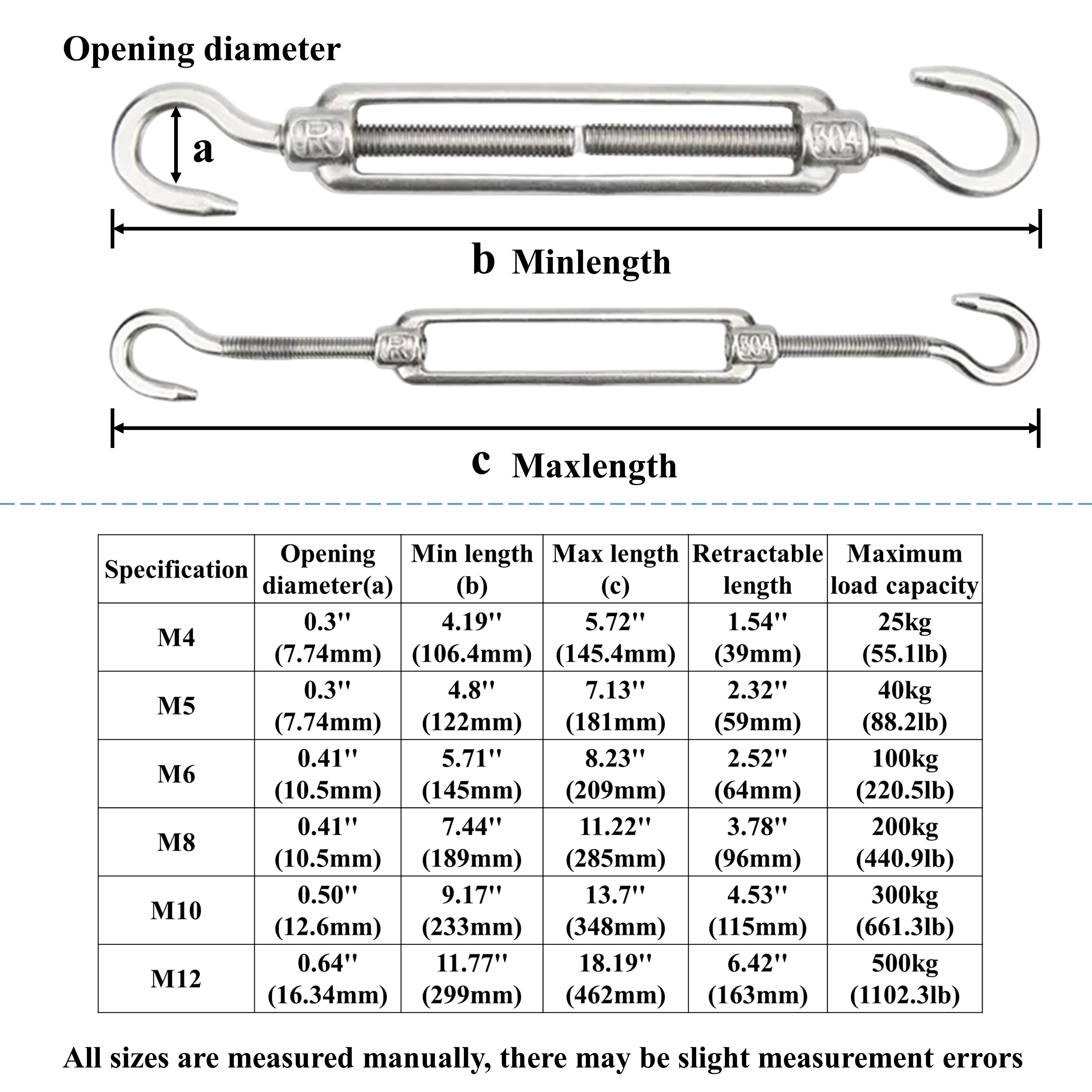 M4 m12 Hook Hook C/c Turnbuckle Cable Wire Rope 304 - Temu
