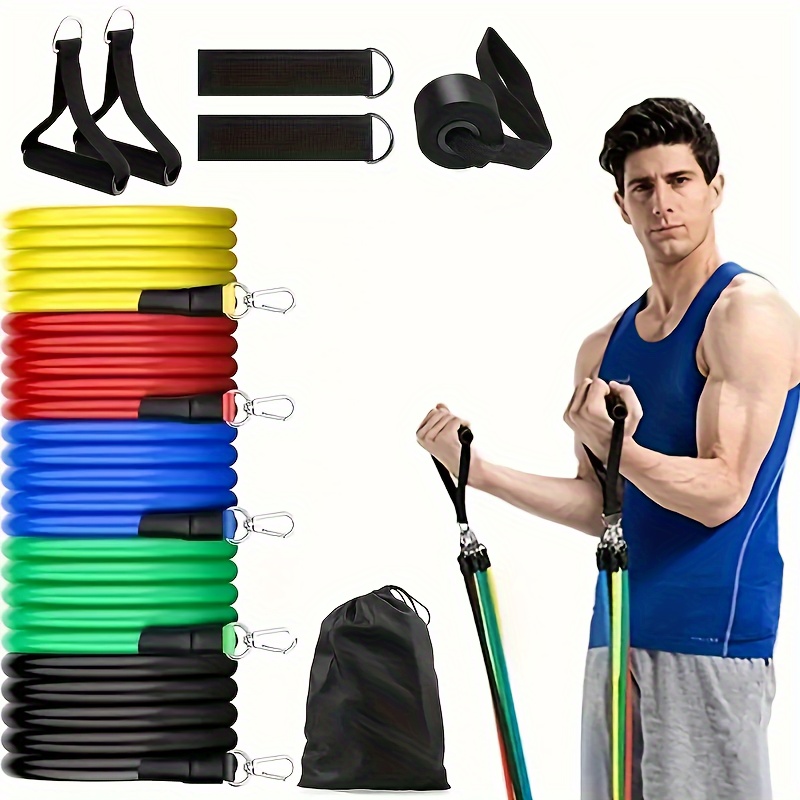 Fitness 11pc Resistance Bands Set - 5 Heavy Duty Latex Gym Band with  Handles - with Ankle Straps and Door Anchor for Legs and Butt Exercise -  for Men