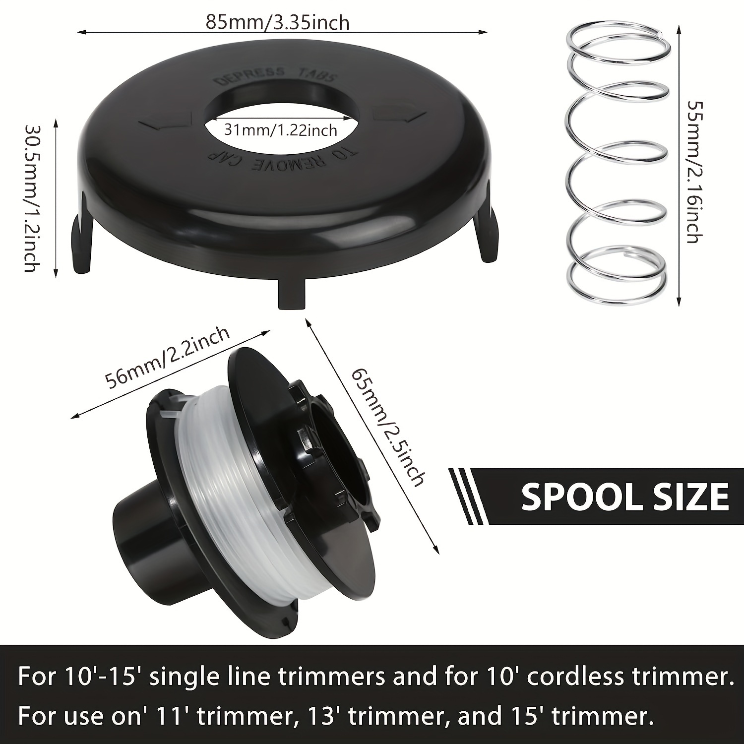 10pcs/1set AF-100 Line Spool + Spring Cap fit for Black & Decker