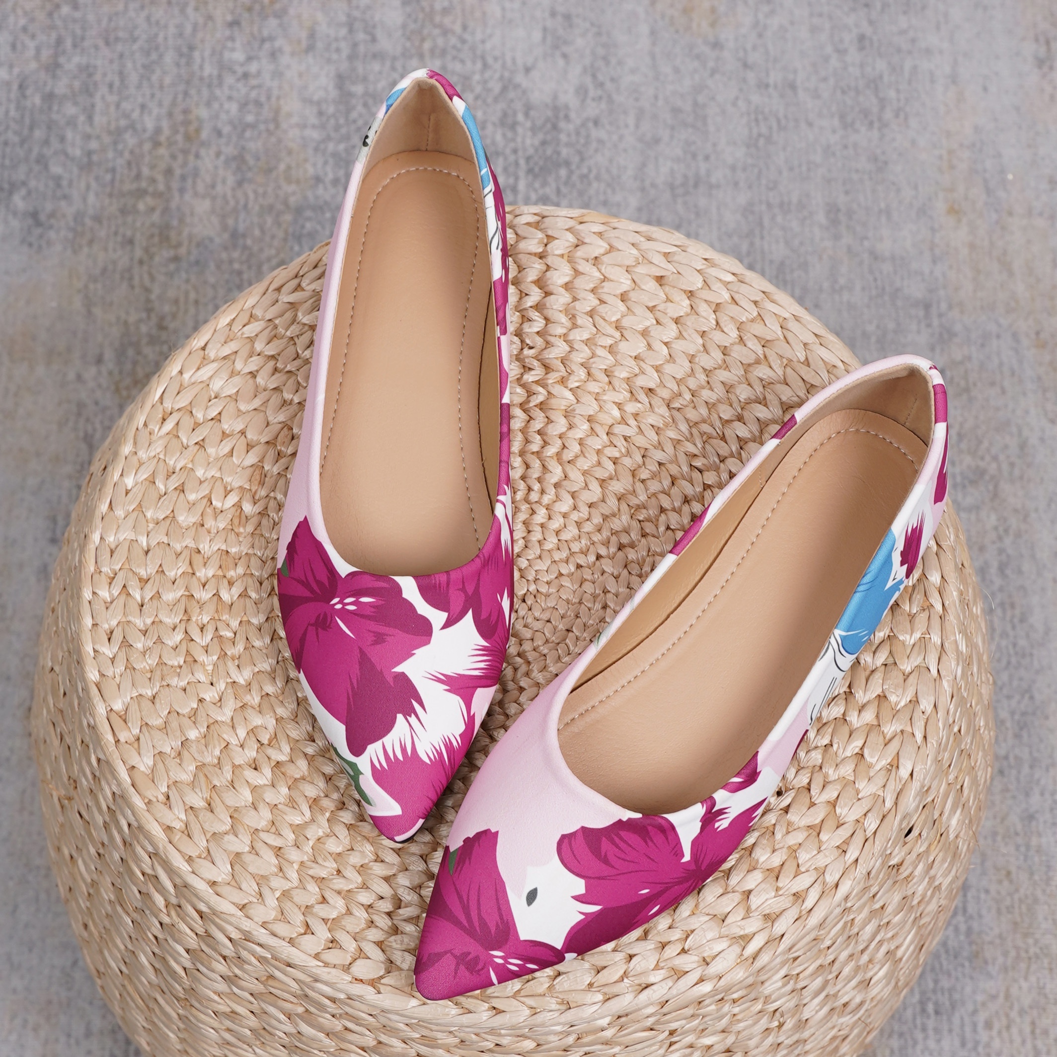 Women's Floral Print Flat Shoes Pointed Toe Soft Sole Work - Temu