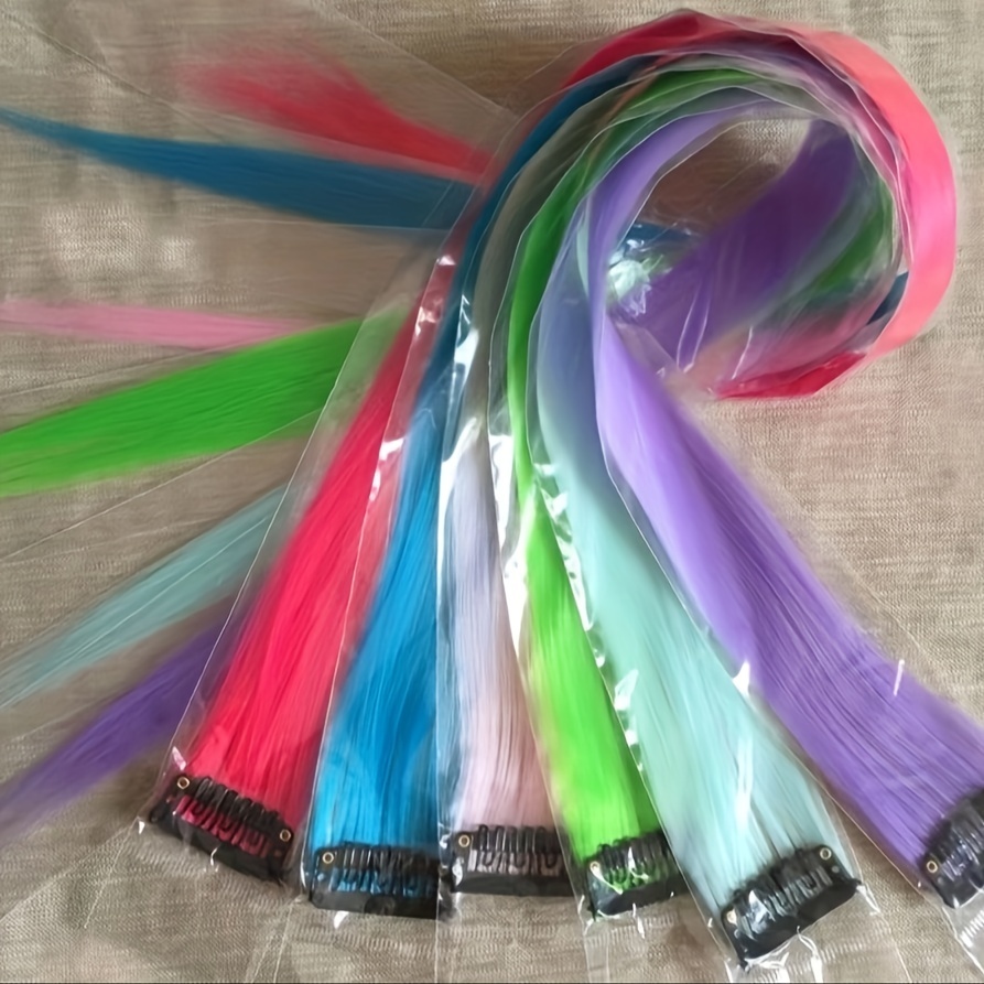 5pcs Colored Hair Extensions Synthetic Straight Rainbow Hair Piece