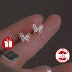 Exquisite Mini Butterfly Design Stud Earrings 925 Sterling Silver Hypoallergenic Jewelry Zircon Inlaid Trendy Female Valentine's Day Gift