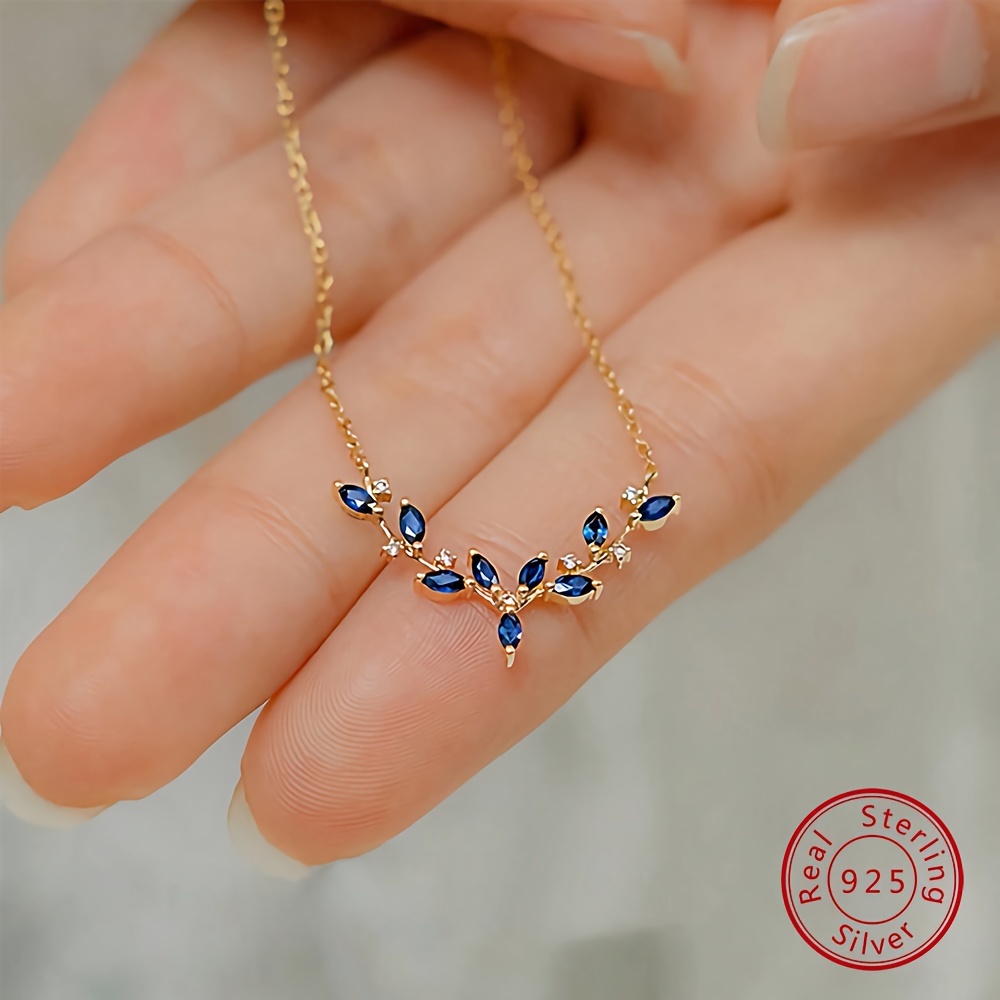 

Simple Unique French 925 Sterling Silver Blue Zircon Deer Antler Pendant Necklace Collarbone Chain For Women Gift Fine Jewelry